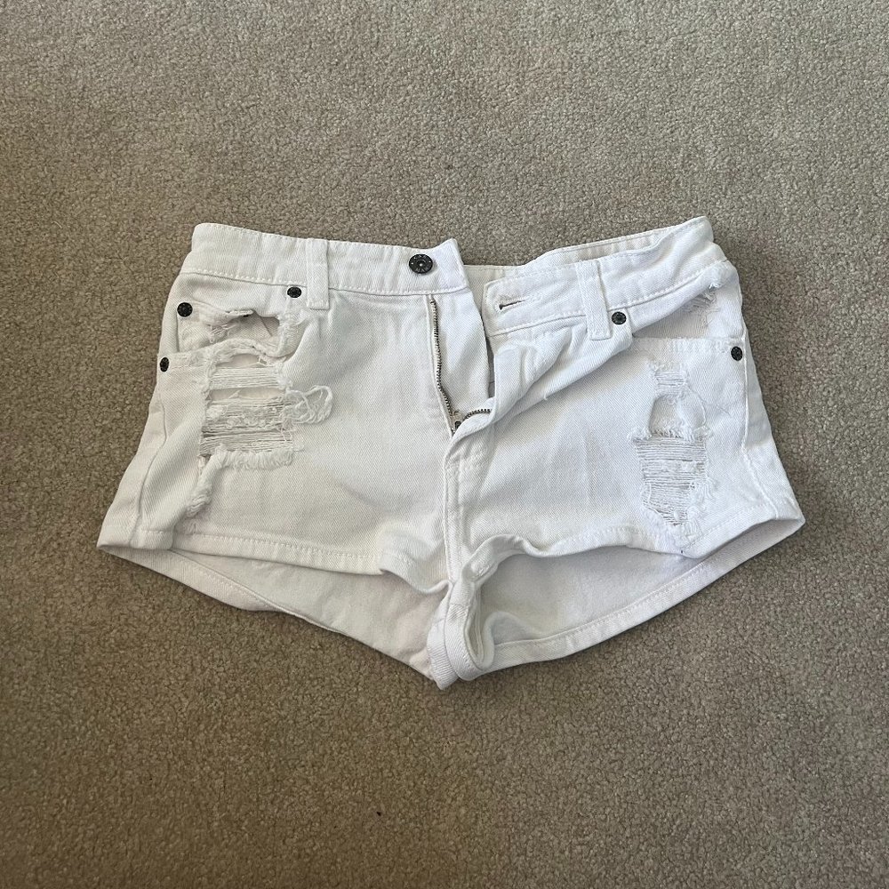 Carmar Ripped Denim Shorts, Size 26, White